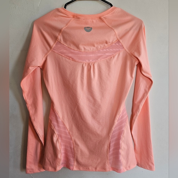 Roxy long sleeve top with see thu work out aeration and thumb holes peach pink S - Picture 2 of 16
